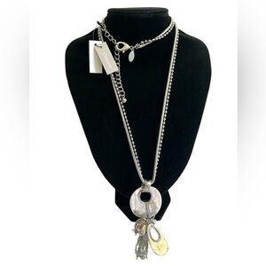 Chico's Issa FB 2 Strand Silver Tone Abstract Multi Charm Necklace